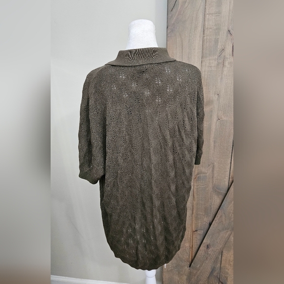 WINWARD Open Knit Camp Collar Button Down Short Sleeve Shirt. Olive. XL NWT - Picture 12 of 16